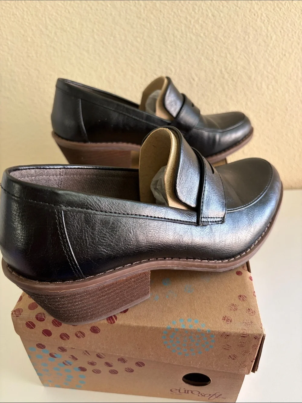 Abbott Black Leather Low Block Heel Loafer
